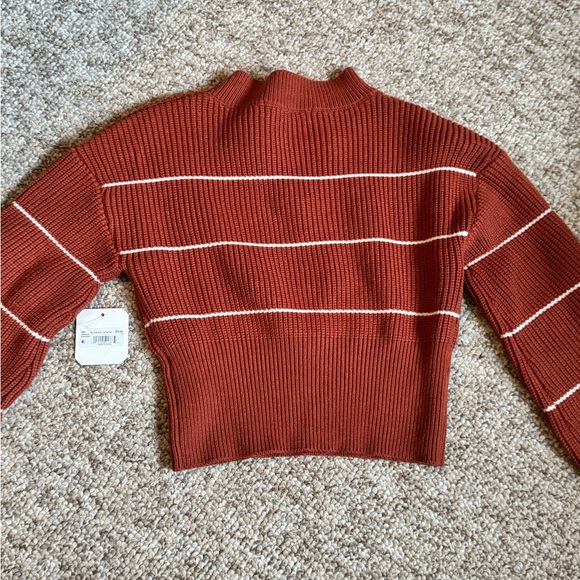 Altar'd State Brick Red Cropped Sweater with Cream Stripes - Picture 7 of 7